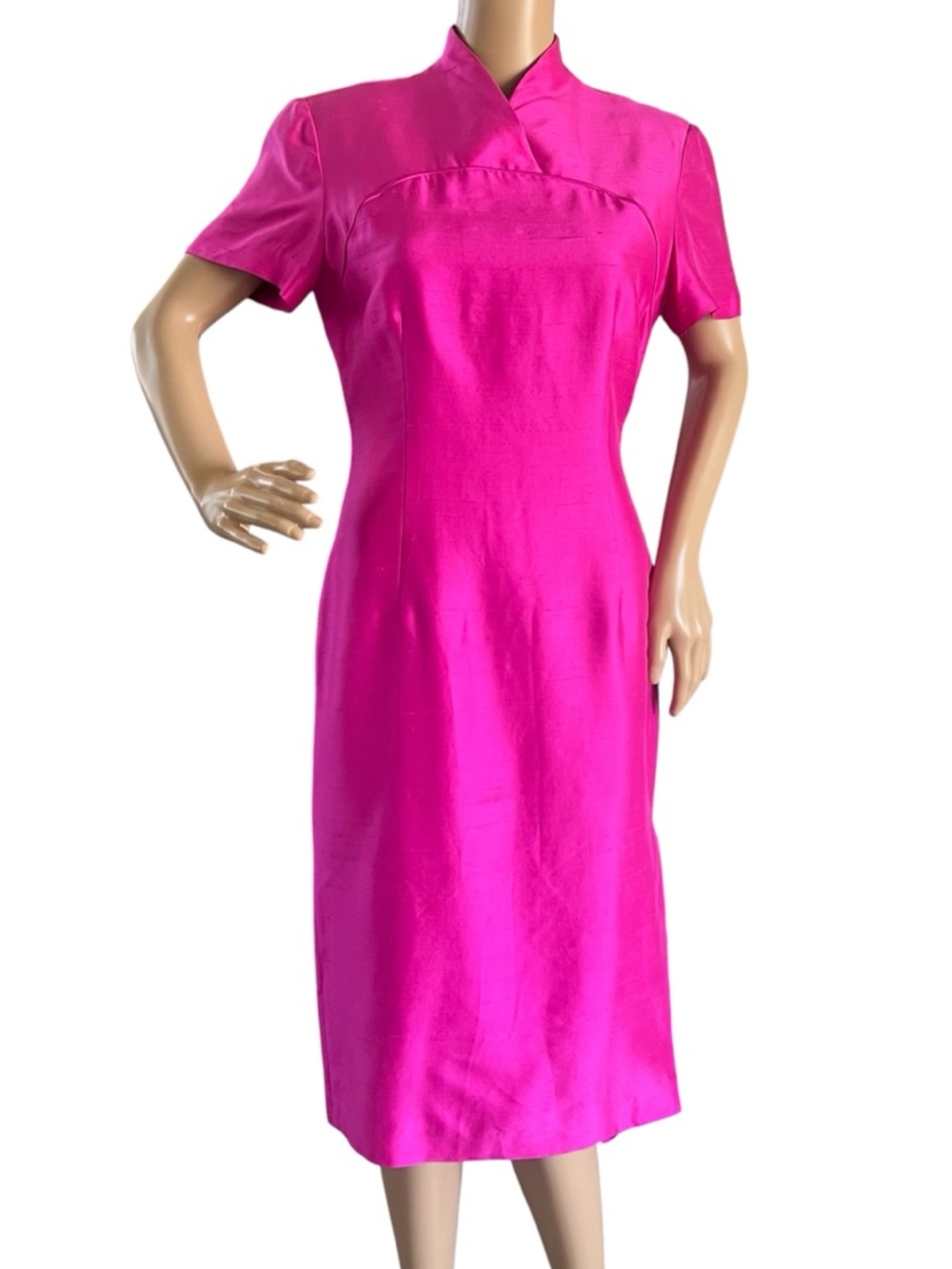Dana Buchman Fuchsia Mandarin-Collar Midi Dress Vintage
